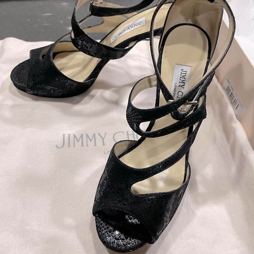 Jimmy Choo Textured Snakeprint Suede Heels